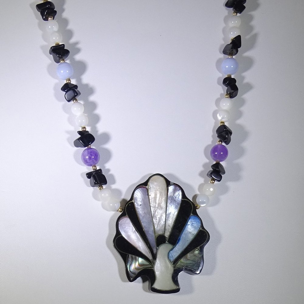 MOTHER 0F PEARL PEACOCK NECKLACE